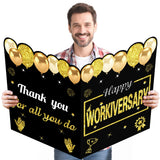 Zirtorei Large Happy Workiversary Card for Men Women Employee, Black Gold Happy Work Anniversary Party Decorations Giant Guest B