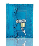 Znt Bags Leather Diary Journal Notepad Book Handmade Papers With Key Lock For Writing Work (Light Blue)