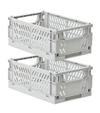 HUUSMOT 2-Pack Small Pastel Plastic Storage Baskets, Collapsible Crates for Organizing, Space-Saving Mini Bins for Classroom, Ki