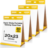 ReliThick 4 Pack Sticky Easel Pad, 20 x 23 Inches Flip Chart Paper for Teachers, White Blank Paper with Yellow Cardboard Backing