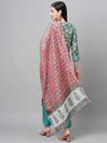 Gosriki Women'S Cotton Blend Straight Printed Kurta With Pant & Dupatta (Kido-See-Green_M-Gs_Green_Medium),Green,,B0BNJ153HL
