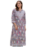 Gosriki Women'S Rayon Viscose Printed & Chikankari Embroidered Straight Kurta (Kisrup Multi-Vks01-Gs_Xl_Grey_X-Large),Grey,,B0F26RTFNG