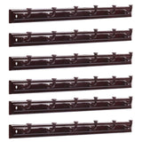 PadmakshiPack Of 6Brown Color Long 6 Pin Bathroom Cloth Hanger Robe Wall Door Hooks Rail For Hanging Keys,Clothes,Towel Steel 