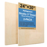 Falling in Art Unfinished Birch Wood Panels Kit for Painting, Wooden Canvas 2 Pack of 24  x30Studio 1Deep, Cradle Board