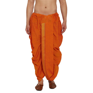 Sojanya Men'S Cotton Silk Dhotis(Orange, Free Size)