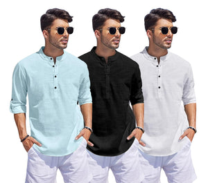 Bellstone Men'S Solid Regular Fit Dress Shirt (1500_3Combo_Aqua-Black-White_Xl