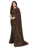 Pratham Blue Womens Sequins Georgette Fancy Saree With Blouse Piece (PB-236_Brown)