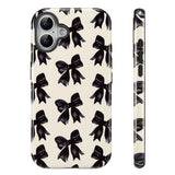 QLTYPRI Case for iPhone 16 Plus, Aesthetic Black Ribbon Bow Phone Case for Girls Women, Protective Hybrid 2-Layer Hard Shell Sil