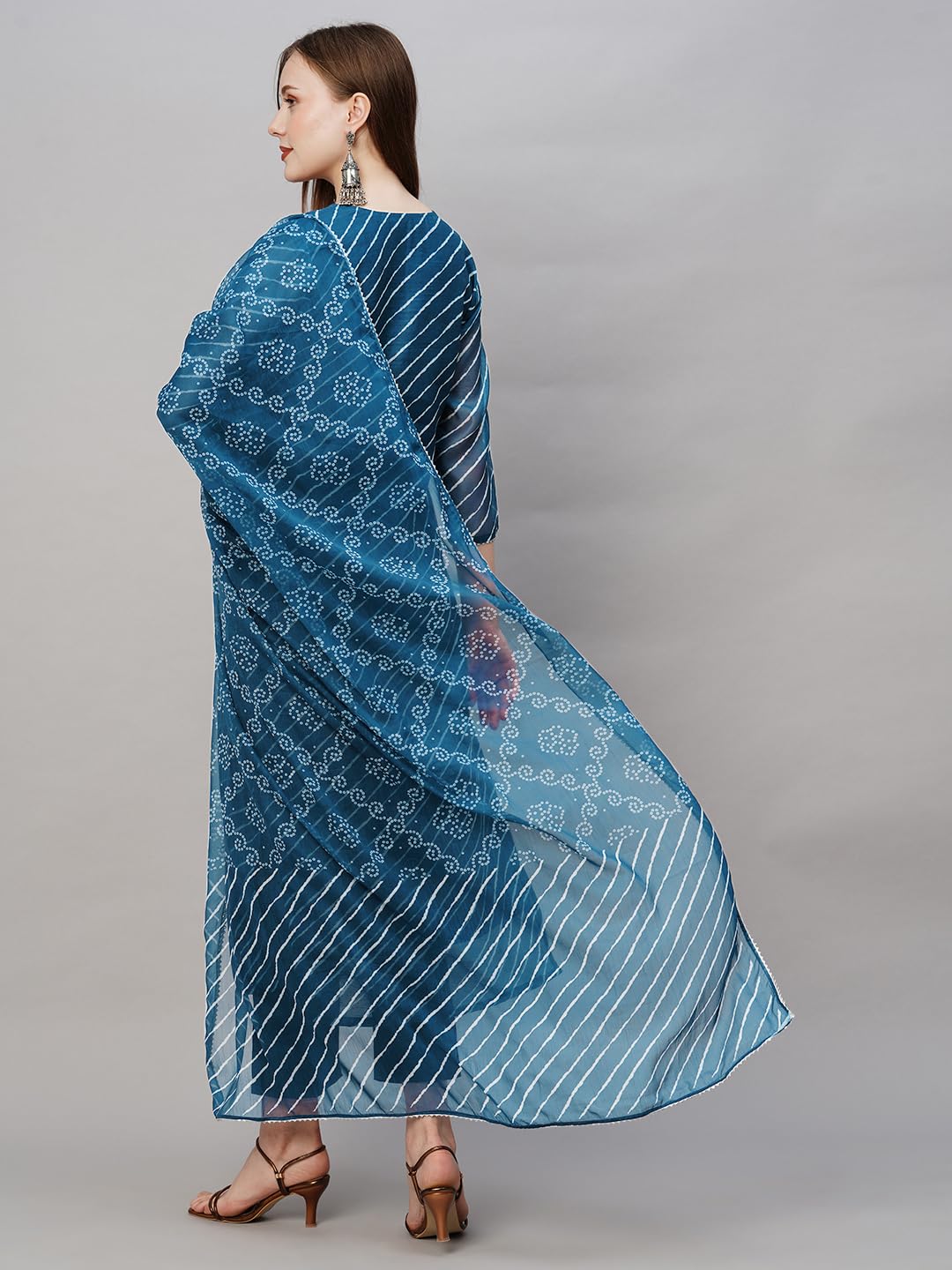 Gosriki Women'S Cotton Blend Straight Printed Kurta With Pant & Dupatta (Doremi Kerocin-Gs_Xl_Kerocin_X-Large) Dark Blue,Dark Blue,,B0D73VB1Z6