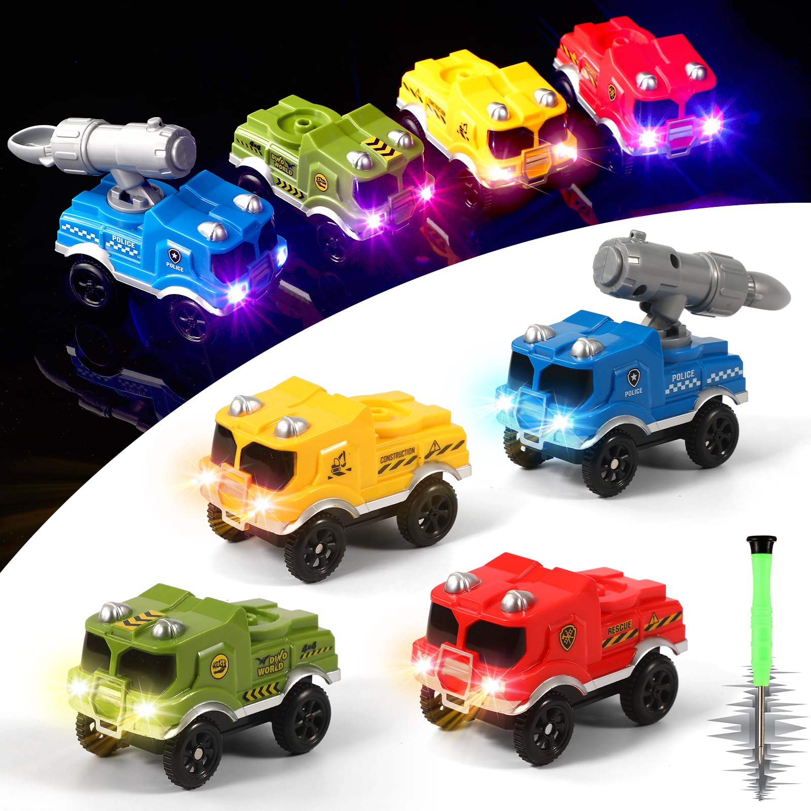 Save Unicorn Tracks Cars Replacement only,Track Cars for Tracks Glow in The Dark, Car Tracks Accessories with 3 Flashing LED Lig