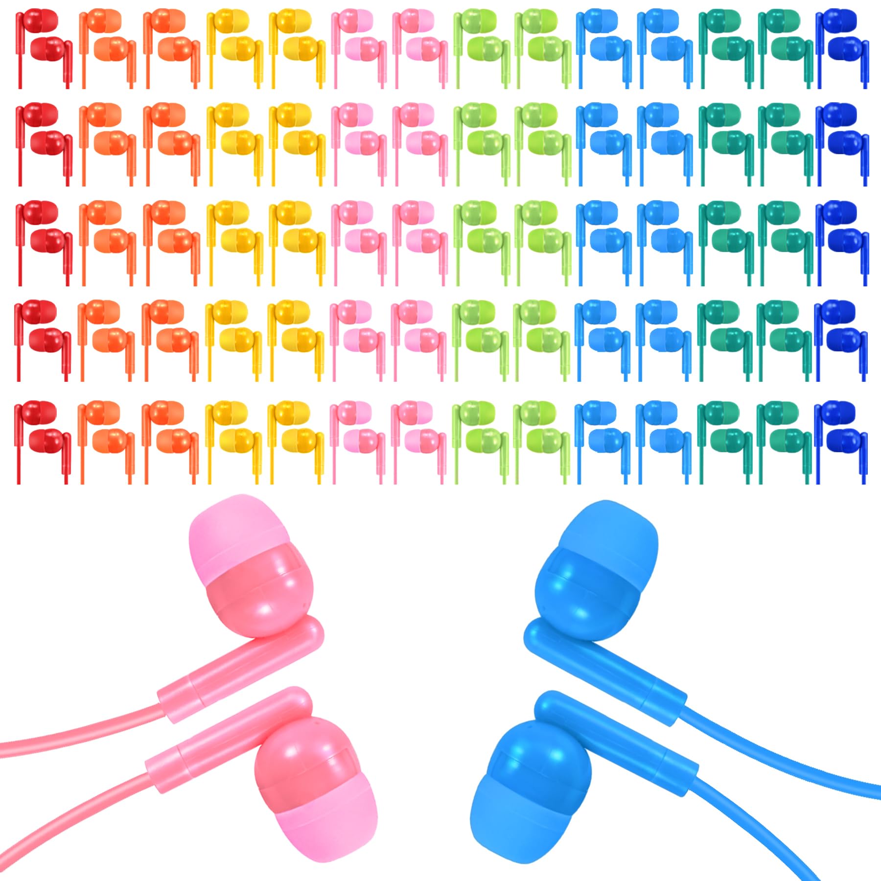 XOSDA 30 Pack Bulk Kids Earbuds for Classroom School Library, Student Wired Headphones Wholesale Multi Colored Earphones for Com