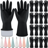 Hushee 24 Pcs Rubber Cleaning Gloves for Dishwashing Reusable Kitchen Household Gloves Bulk with Microfiber Cleaning Rags(M)