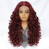 Felek Burgundy Wig Long Synthetic 13x6 Lace Front Wigs for Black and White Women Red Loose Wave HD Transparent Lace Frontal Wigs