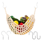 Hanging Fruit Hammock with Hooks Under Cabinet Macrame Basket for Kitchen Hand-Woven Boho Fruit Holder Net Organization Banana B