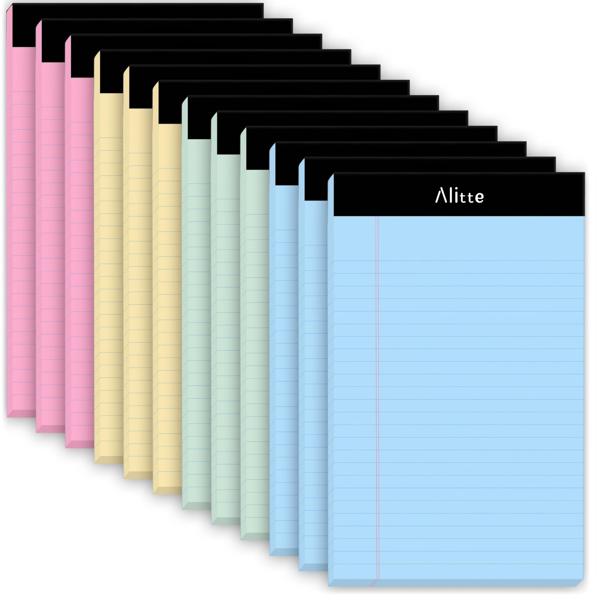 Alitte Colored Legal Notepads 5x8, Pack of 12- Perforated Narrow Ruled Writing Pad - Premium Thick Paper, No Ink Bleeding - Lega