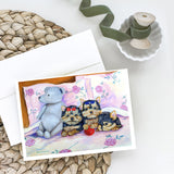 Yorkie Puppies Three In A Row Greeting Cards And Envelopes Pack Of 8