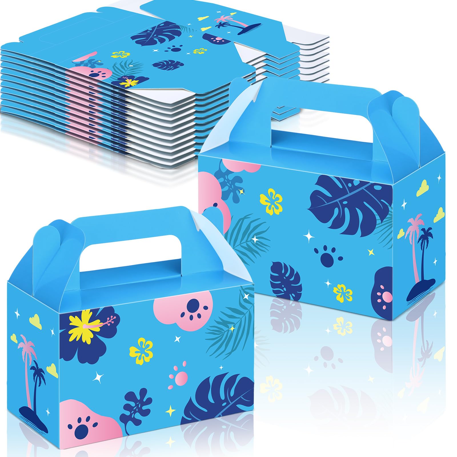 Bucherry 24 Pcs Blue and Pink Cartoon Party Favor Boxes Cute Cartoon Paper Gift Blue and Pink Candy Treat Bag for Halloween Birt