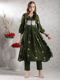 Gosriki Women'S Rayon Blend Anarkali Printed Kurta With Pant (Anveshi Methi-Vks03-Gs_S_Green_Small),Green,,B0DJWGPM3J