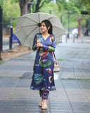 Gosriki Women'S Cotton Blend Straight Printed Kurta With Pant (Barish Blue-Gs_S_Blue_Small),Blue,,B0D9WDP1PF