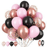 Paready Black Pink Latex Balloons, 60 Pcs 12 Inch Metallic Rose Gold and Confetti Balloons for Girls Birthday Baby Shower Engage