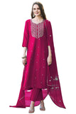 Anni Designer Women'S Rayon Viscose Embroidered Straight Kurta With Pant & Dupatta (Kasturi Pink-Vks03_Xl_Pink_X-Large),Pink,XL,,,