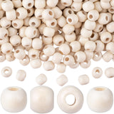 HINZIC 200pcs Beige Wooden Beads, 9x10mm Large Hole Macrame Bead, Natural Wood Hair Bead, Round Loose Spacer Beads for Making Ha