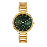 Timex Analog Watch For Women With Green Round Dial & Gold Stainless Steel Bracelet Band Water Resistant Women'S Wrist Watches - 