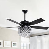 Parrot Uncle Ceiling Fans with Lights and Remote, 52 Inch Black Chandelier Ceiling Fan with Light for Bedroom, Modern Crystal Li