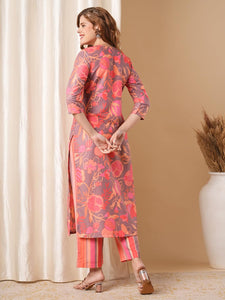 Gosriki Women'S Rayon Blend Straight Printed Kurta With Pant (Kalol Pink-Vks01-Gs_L_Pink_Large),Pink,,B0DBM24L55