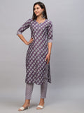 Gosriki Women'S Cotton Blend Printed Straight Kurta With Pant (Funnu New01 Purple_Xl-Gs_Purple_X-Large),Purple,,B0BS1C4LTB