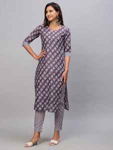 Gosriki Women'S Cotton Blend Printed Straight Kurta With Pant (Funnu New01 Purple_3Xl-Gs_Purple_Xxx-Large),Purple,3,B0BS1CXFSX
