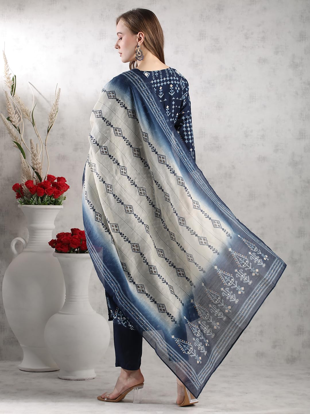 Anni Designer Women'S Rayon Blend Straight Printed Kurta With Pant & Dupatta (Paulmi Blue-Vks02_Xxl_Blue_Xx-Large),Blue,2XL,Rayon Blend,Regular,