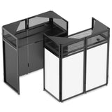 YooKoo Foldable DJ Booth with Two Top Trays, Tool-Free Assembly, DJ Table with White & Black Scrims, Metal Frame DJ Facade, DJ S