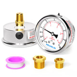 MEANLIN MEASURE -30inHG~60Psi Stainless Steel 1/4 NPT 2.5 FACE DIAL Vacuum Pressure Gauge, Center Back Mount, 1/2 NPT and 3/8 NP