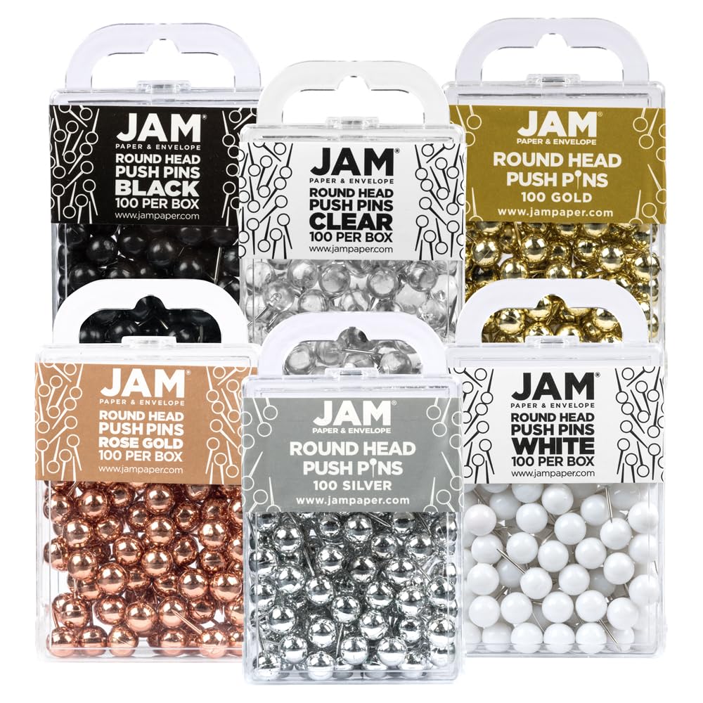 Jam Paper Colorful Push Pins - Round Head Map Thumb Tacks - Assorted B ...