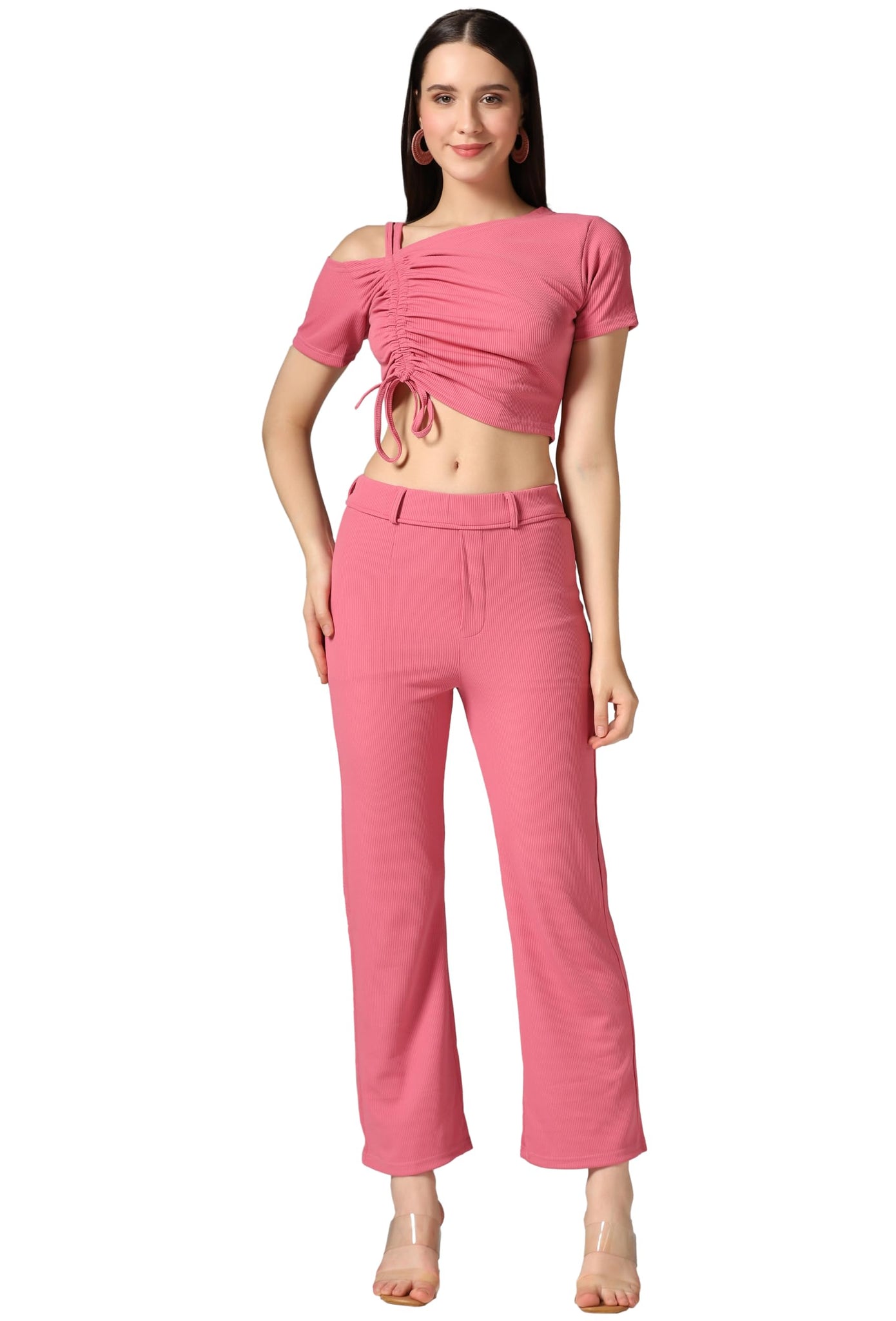 Toplot Co Ord Set For Women Solid Top And Bottom (Top-Pant-5138-Pink-L),Pink,,B0CGNSHMV5
