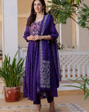 Gosriki Women'S Rayon Viscose Embroidered Anarkali Kurta With Pant & Dupatta (Kanota Blue-Vks06-Gs_M_Blue_Medium),Blue,,B0DV4F6FF4