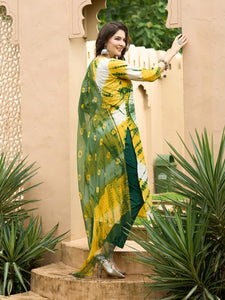 Gosriki Women'S Rayon Blend Straight Printed Kurta With Pant & Dupatta (Kerul Yellow-Gs_L_Yellow_Large),Yellow,,B0CGD7JCB9