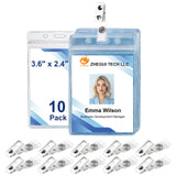 Clear Vertical Name Tag Holders with Metal Clips, 10 Pack Waterproof PVC ID Badge Holder, Plastic Name Badge Holders for Office,