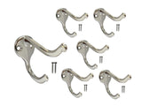 QCAA Coat Hat Hook, Heavy Duty for Wall Hanging, Zinc Die Cast, Satin Nickel, Made in Taiwan, 6 Pack