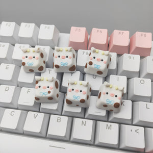 Handmade Cartoon Calf Keycaps Cute PBT Base for ESC Key, Mechanical Keyboard Keycap Little Cow DIY Replace