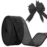 JaoZuyard Black Burlap Ribbon 2 inch X 20 Yard Natural Linen Woven Ribbon DIY Handmade Wired Edging Production Wreath Holiday De