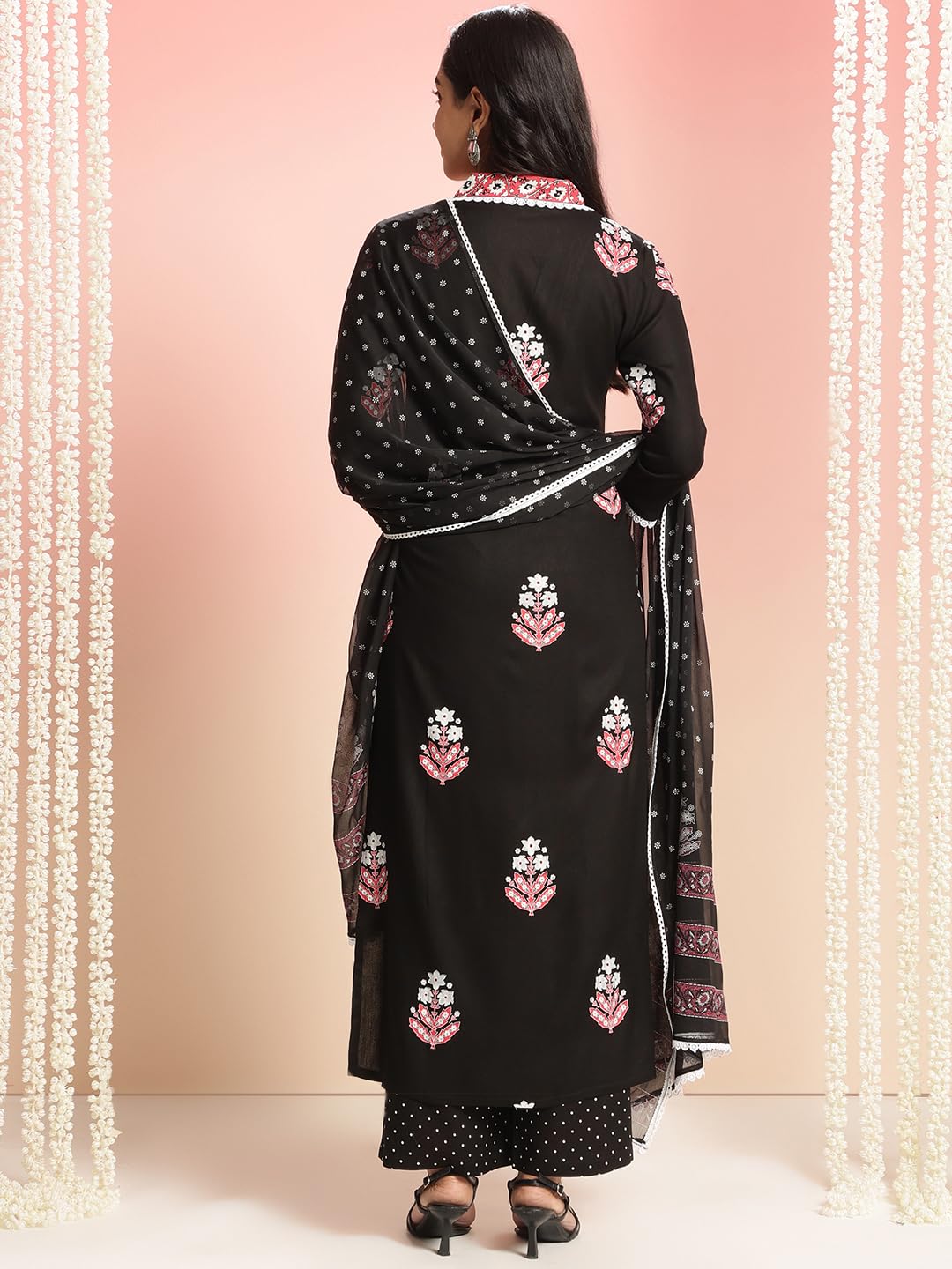 Anni Designer Women'S Rayon Viscose Printed Straight Kurta With Pant & Dupatta (Belagavi Black-Vks05_S_Black_Small),Black,S,Rayon,Regular,