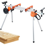 VEVOR Miter Saw Stand, 100in Collapsible Rolling Miter Saw Stand with One-piece Mounting Brackets Clamps Rollers, Heavy Duty Fol