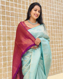Sugathari Sea Green Womens Kanchipuram Art Silk Saree With Blouse Piece (Kanchipuram 2011 Sea Green Pink)
