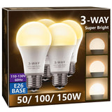Briignite 3 Way LED Light Bulbs, 4 Pack, Soft White 3000K 50/100/150 Watt Equivalent, A19 Three Way Light Bulbs, E26 Base 3-Way 