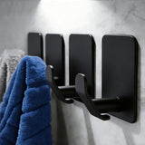 DELITON 4 Pack Adhesive Hooks - Towel Hook for Hanging Towels, Clothes and Bags, Matte Black Stainless Steel, Stick on Wall for 