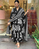 Anni Designer Women'S Rayon Viscose Anarkali Printed Kurta With Pant & Dupatta (Jasiwal Black-Vks01_Xxl_Black_Xx-Large),Black,2XL,,,