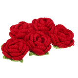 Handmade Crochet Rose Flower Applique Patches, Red With Green Leaves, 56Cm, For Dress, Saree, Hair Accessories, Home Decor, 2 P