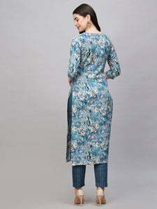 Gosriki Women'S Cotton Blend Straight Printed Kurta With Pant (Seep Blue-Gs_4Xl_Blue_Xxxx-Large),Blue,4,B0CT3MFC2Q